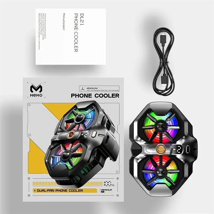 MEMO DL21 Cell Phone Cooling Fan Radiator Gaming Mobile Dual Fans Phone Cooler For Live Streaming Outdoor Vlog high quality